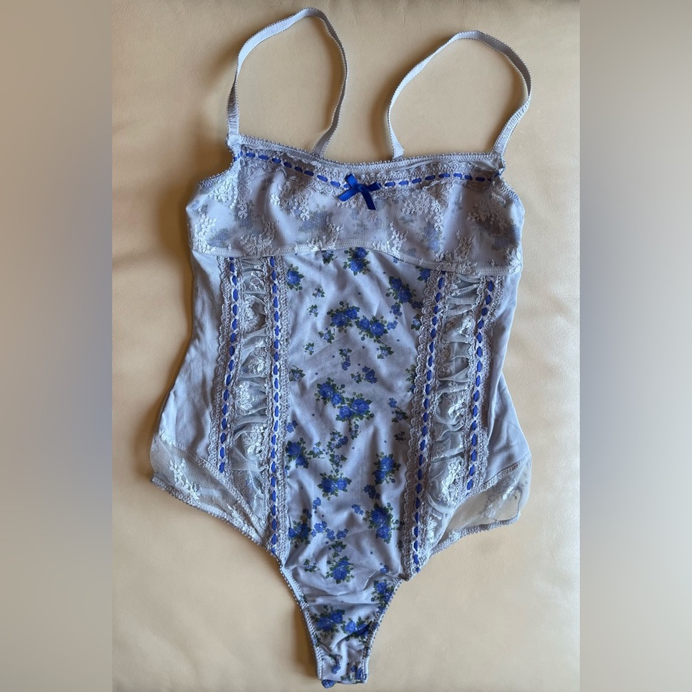 Free People Sara Corset Bodysuit in Blue Combo; Size: Medium - Picture 9 of 13